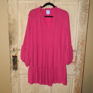 CeCe Swiss Dot Tiered Dress Burgandy Size M (AA-2)